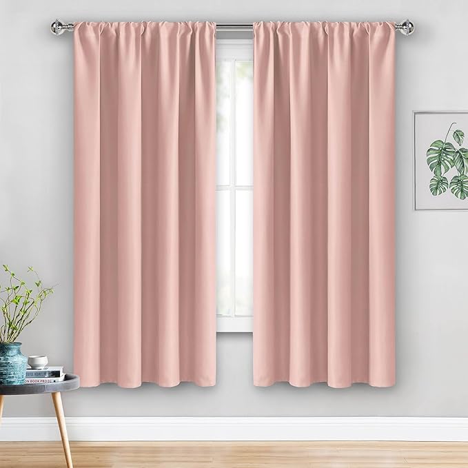 JIUZHEN Pink Blackout Curtains for Gril Room - Thermal Insulated Light Blocking Curtains, Room Darkening Rod Pocket Curtains for Living Room, Set of 2 Panels with Tiebacks, 42 x 63 Inch Length
