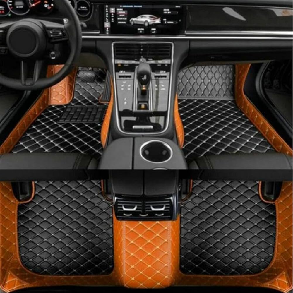 Customized Personalized car Floor mats, All-Weather Luxury car Floor mats, Waterproof and Anti Slip Leather car Floor mat Lining, 95% Customized car, Truck, and SUV Floor mats (Edge Orange)