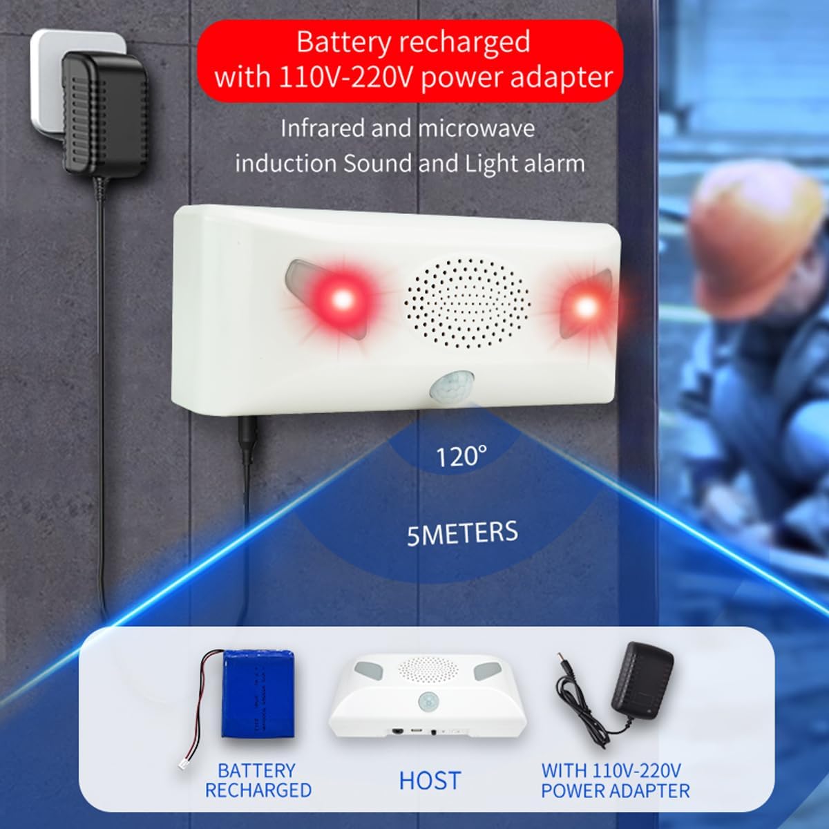 Sound Strobe Warning Lights, LED Intelligent Microwave Sensor Automatic Voice Prompter, IP65 Waterproof & Dustproof Infrared Visual Alarm Speaker for Outdoor Safety, Forest Fire Prevention.