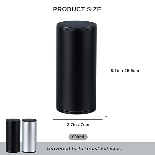 Car Trash Can with Lid, Leakproof Mini Car Garbage Can, Aluminum Alloy Car Trash Bin, Car Accessories (Sliver)