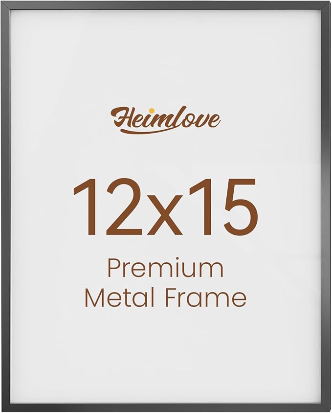 Heimlove 12x15 Metal Picture Frame,Black Aluminum Photo Frames-Real Tempered Glass,Wall Gallery Poster Puzzles Artwork frame Mounting Horizontally or Vertically Decor for Wall-1Pack