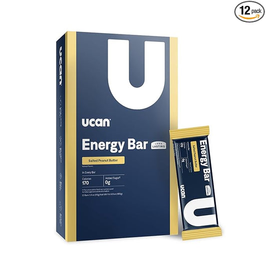UCAN Energy Bars | Low Sugar, Low Calories | Gut Friendly, Caffeine-Free, Vegan, Non-GMO, No Soy, Keto Friendly | Running, Cycling, Fitness, Pre & Post Workout | Salted Peanut Butter 12 Count
