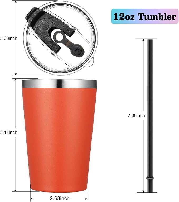 VEGOND 12oz Tumbler Stainless Steel Tumbler bulk Vacuum Insulated Double Wall Travel Tumbler with Lid and Straw Reusable Tumbler, Brick Red 6 Pack