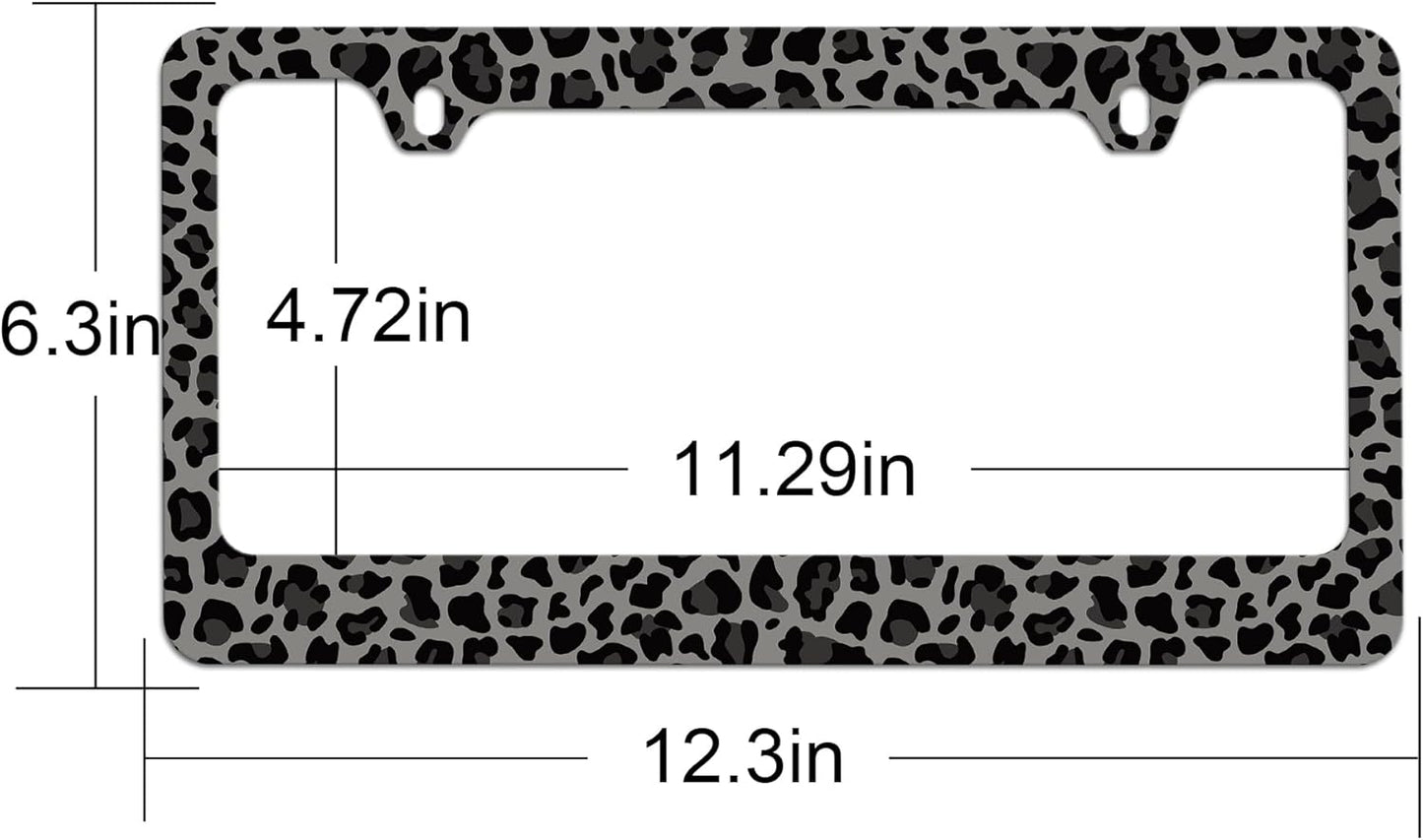 Stainless Steel Black Cheetah License Plate Holder Leopard Print License Plate Frame Cheetah Leopard Black Car License Plate Covers tag Frame for Women 12.3" X 6.3"