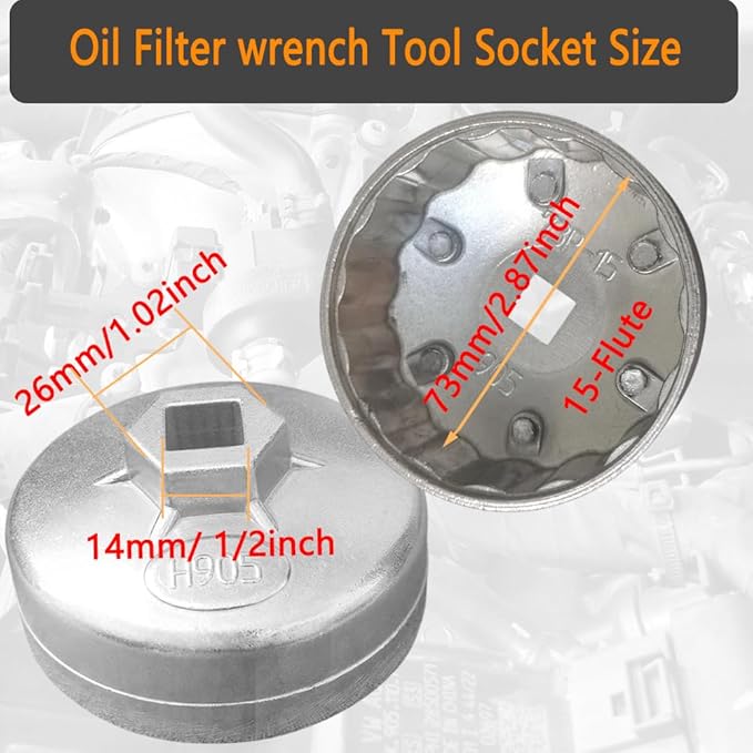 15 Flutes H905 Oil Filter wrench Tool Socket 73mm Compatible with AC Delco PF46/PF47/PF48/PF48E/PF63 Universal Removal Tool forchevy, GM Vehicles.