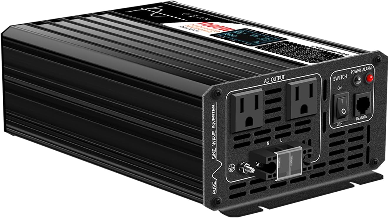 Xijia Pure Sine Wave Solar Power DC rv Converter to AC 120V 60HZ Solar Converter for Home Use car (DC12V (Range 10V-15V) 1000W-LCD)