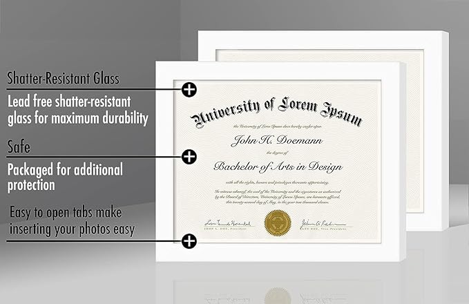 Americanflat 8.5x11 Diploma Frame in White with Shatter Resistant Glass - Horizontal and Vertical Formats for Wall and Tabletop