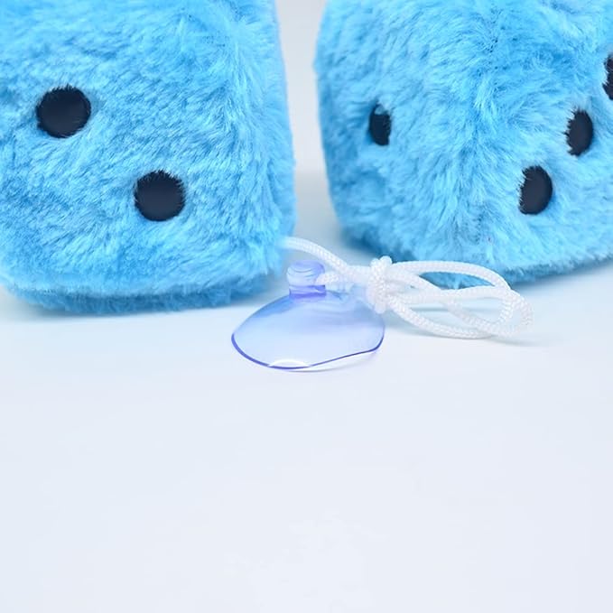 Fuzzy Plush Dice for Car Mirror, Pair of Retro 3??Red Dice with Black Dots for Car Interior Hanging Ornament Decoration