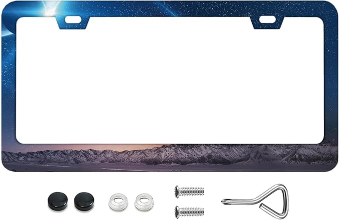 Purple and Blue Galaxy Space Decorative License Plate Frames, Rust-Proof Stainless Steel License Plate Cover Fits Standard U.S. Vehicles for Men Women 12.3 X 6.3 Inch -DATANSEN