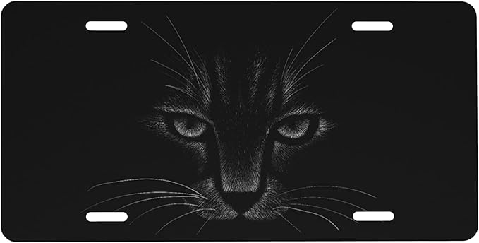 Front License Plate Black Cat Art Vanity Plates Aluminum Metal Decorative Car Tag Novelty License Plate Cover for Men Women ‎6 * 12 in (4 Holes)