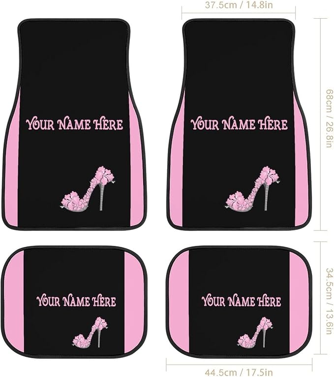 Pink High Heels Car Floor Mats 4 Pieces Custom Floor mats for Cars Personalized Car Mats for Women SUV Sedan Truck Van with Text and Name