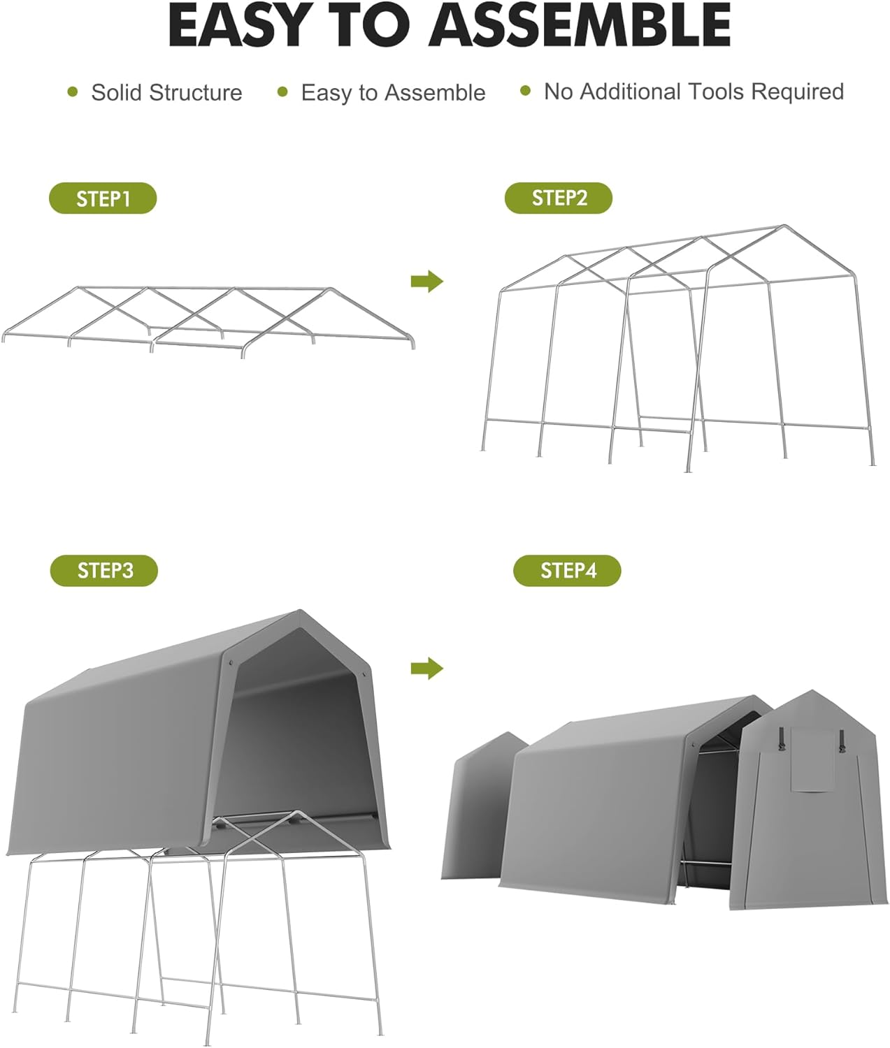 10 x 15 ft Carport Storage Shed, Portable Garage with Roll-up Zipper Door, Heavy Duty Waterproof Tarp, Storage for Motorcycle, Bike, Firewood, Garden Tools
