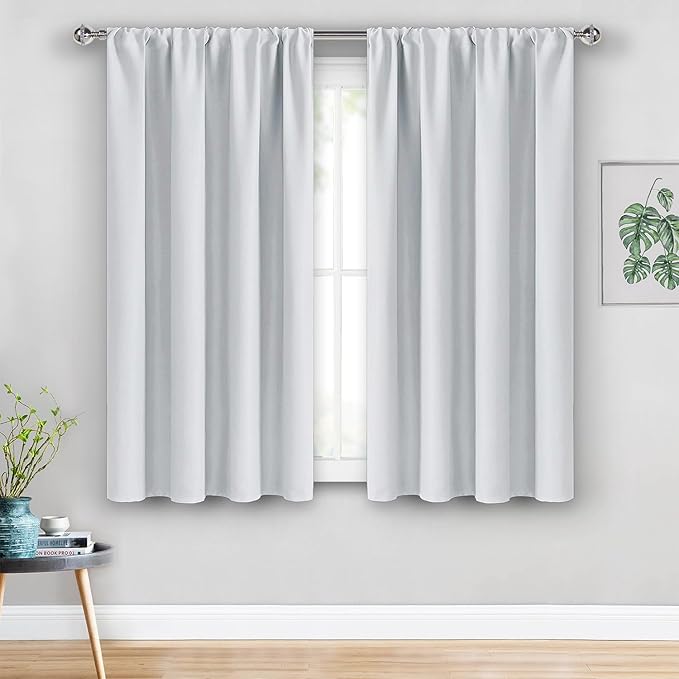 JIUZHEN Curtains for Bedroom - Thermal Insulated Room Darkening Drapes, Rod Pocket Curtains with Tiebacks, Window Panels for Kitchen Dining Room, 38 x 45 Inch Length, Greyish White