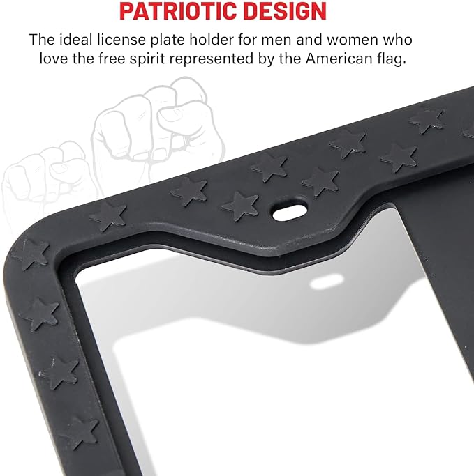 RED WOLF Silicone License Plate Frame American Flag Auto Tag, Subdued 3D Stars and Stripes USA Flag Front Rear License Plate Bracket Holder, Black Rattle Proof w/Mounting Accessories