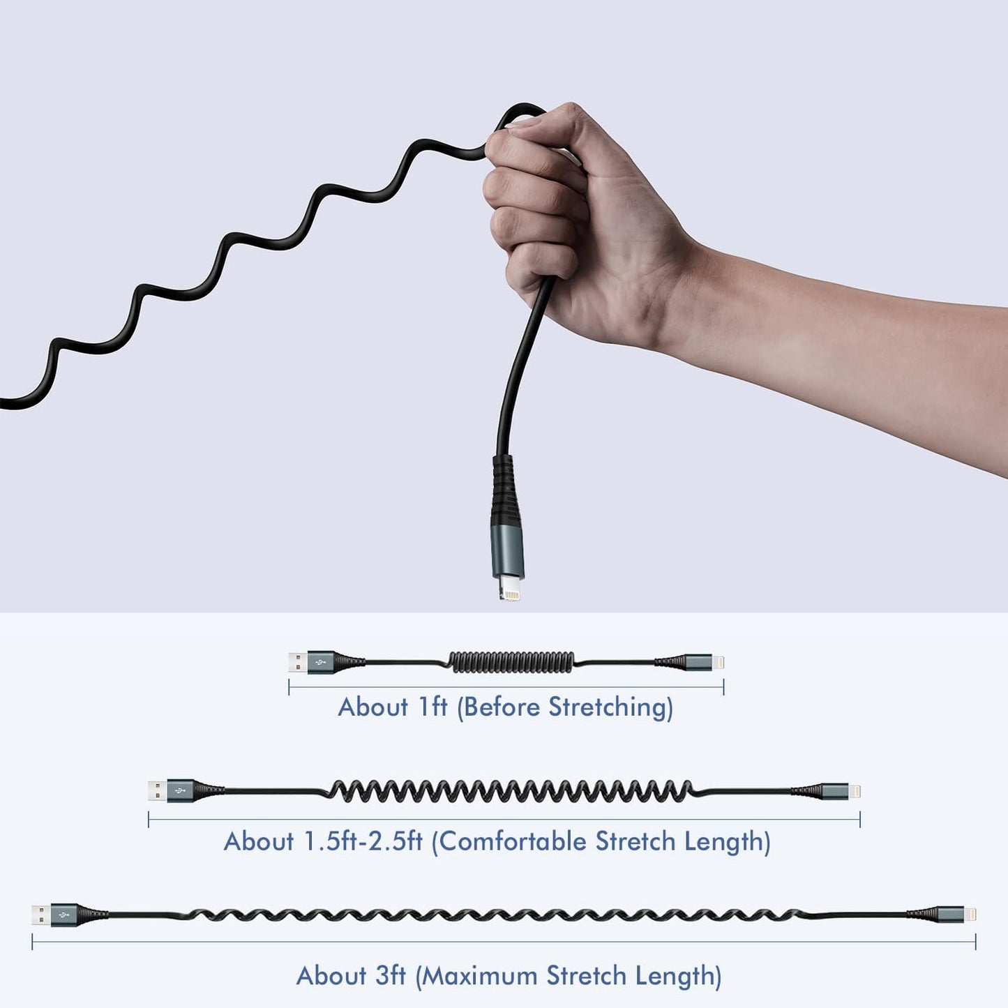 Coiled Lightning Cable 6FT,2 Pack MFi Certified Retractable iPhone Car Charger Cord,Apple CarPlay Cable Compatible with iPhone 14/13/12/11 Pro Max/XS Max/XR/X/8/7/iPad