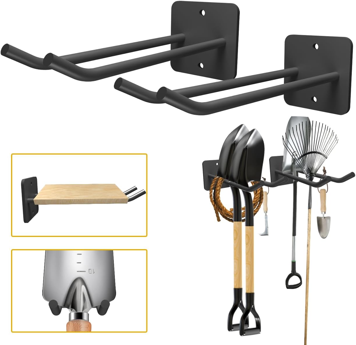 Garage Storage Hooks Heavy Duty Steel Tool Organizer Wall Mount Hangers Hooks Racks for Ropes Hoses and Garden Yard Tools Organization Holder Bulk Items Hanging Tool 9 Inch (2 PACK)