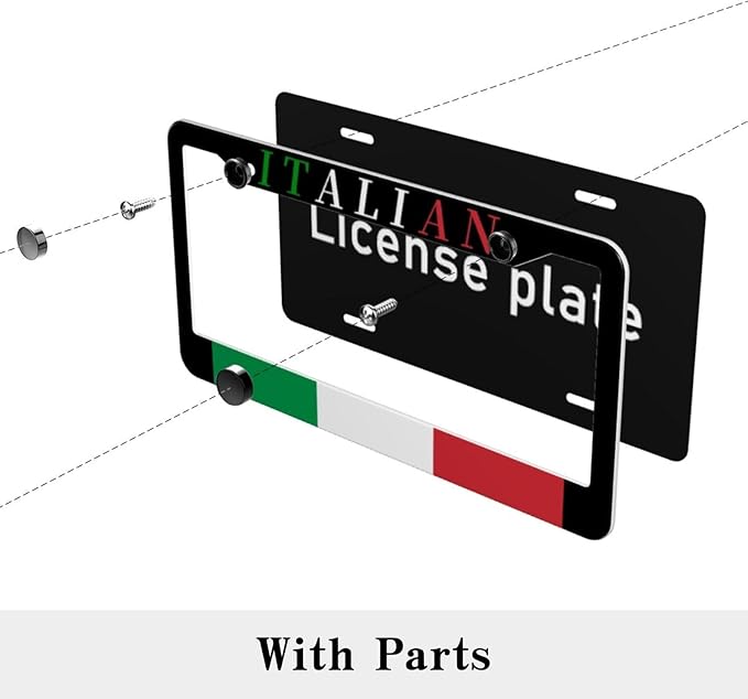 Italian Flag License Plate Frame Personalized Italy Flag License Plate Cover Aluminum Metal Novelty Car Tag Holder 2 Hole with Screws US Vehicle Standard 12 x 6 Inches Decorative for Men Women 1 Pcs