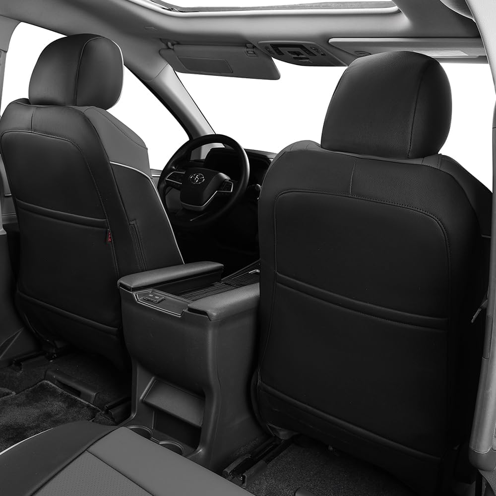 EKR Sienna Seat Covers for 2011-2020 Toyota Sienna LE,XLE, SE,XLE Premium 2nd Row 4/2/4 Split,8 Seats,Waterproof Car Seat Cover Full Set,Car Seat Protectors- Three Row,Leather (Black/Gray)