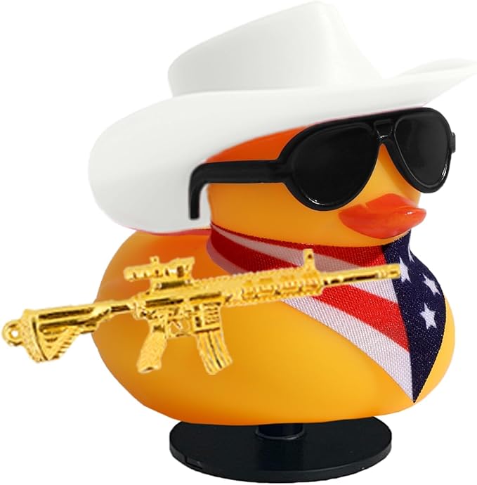 Rubber Duck with Cow-boy Hat, American Flag Scarf, Gun and Sunglasses,Car Dashboard Decoration, Cow-boy Duck for Birthday Party Favors