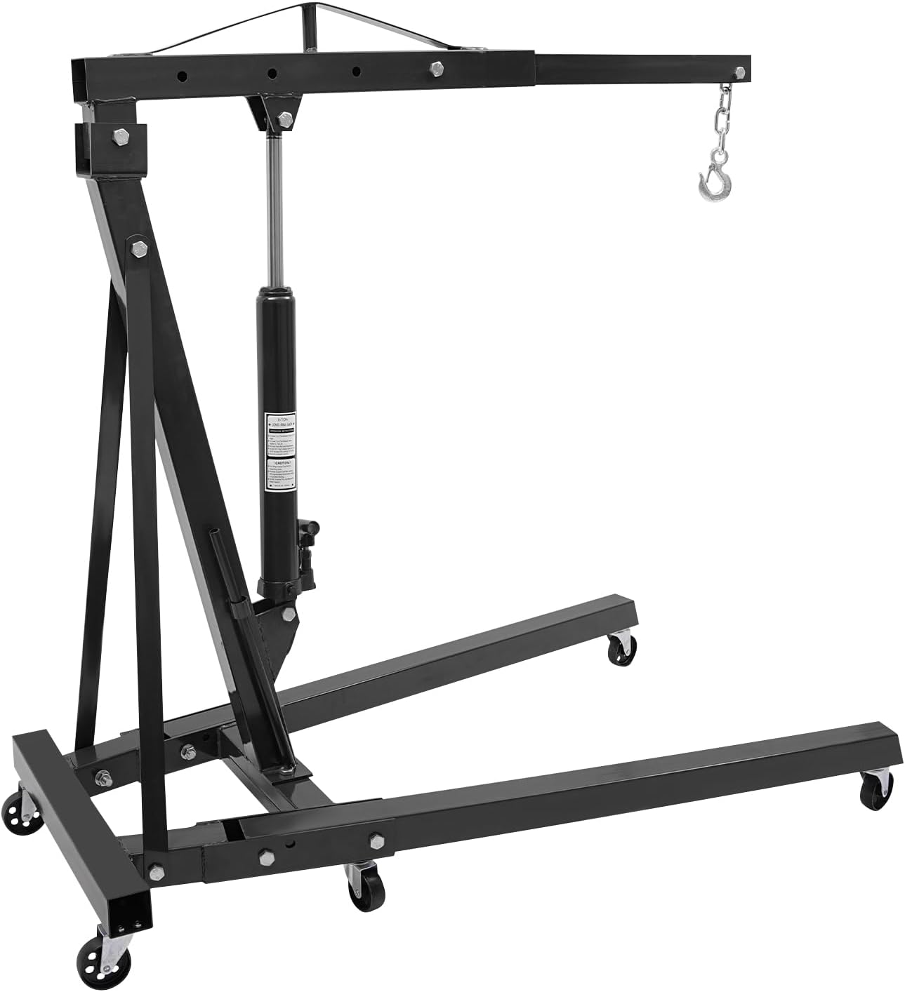 2 Ton Engine Hoist Foldable Engine Crane Cherry Picker Engine Hoist with 6 Wheels Adjustable Lifting Positions Heavy Duty Shop Crane for Warehouse, Workshop, Garage