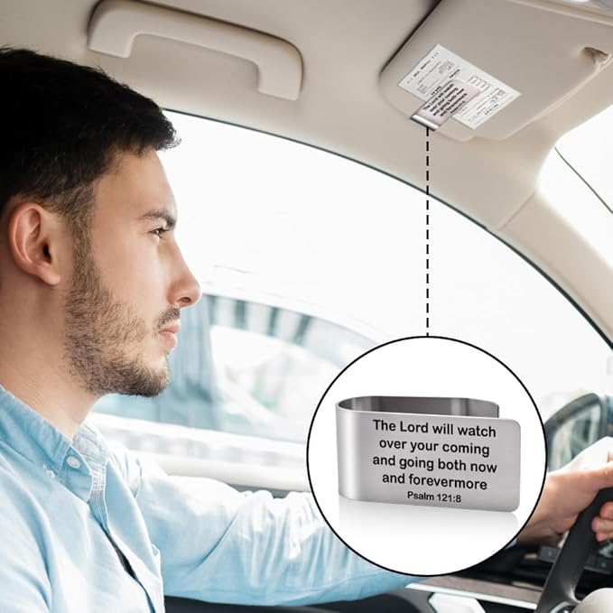 The Lord Will Watch Over Your Coming and Going Visor Clip for Cars, Bible Verse Engraved Car Visor Clip, Christian Gifts for Drivers Family Friends, New Driver Gifts, Funny Car Accessories