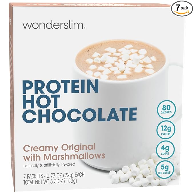 Wonderslim Protein Hot Chocolate with Marshmallows, Hot Cocoa, Low Sugar, Low Carb, Keto Friendly & Gluten Free (7ct)