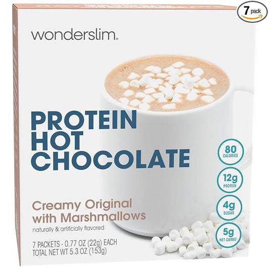 Wonderslim Protein Hot Chocolate with Marshmallows, Hot Cocoa, Low Sugar, Low Carb, Keto Friendly & Gluten Free (7ct)