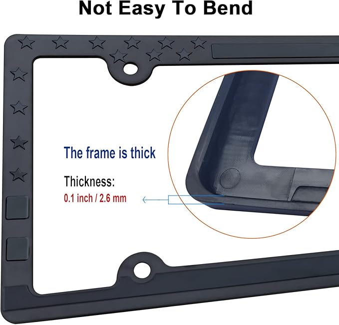 Aootf American Flag License Plate Frames- Patriotic Black USA Stars and Stripes Flag Car Tag Frame, 2 Pack 4 Hole Thin Plastic Holder for Front and Rear, Screws Caps, Auto Accessories