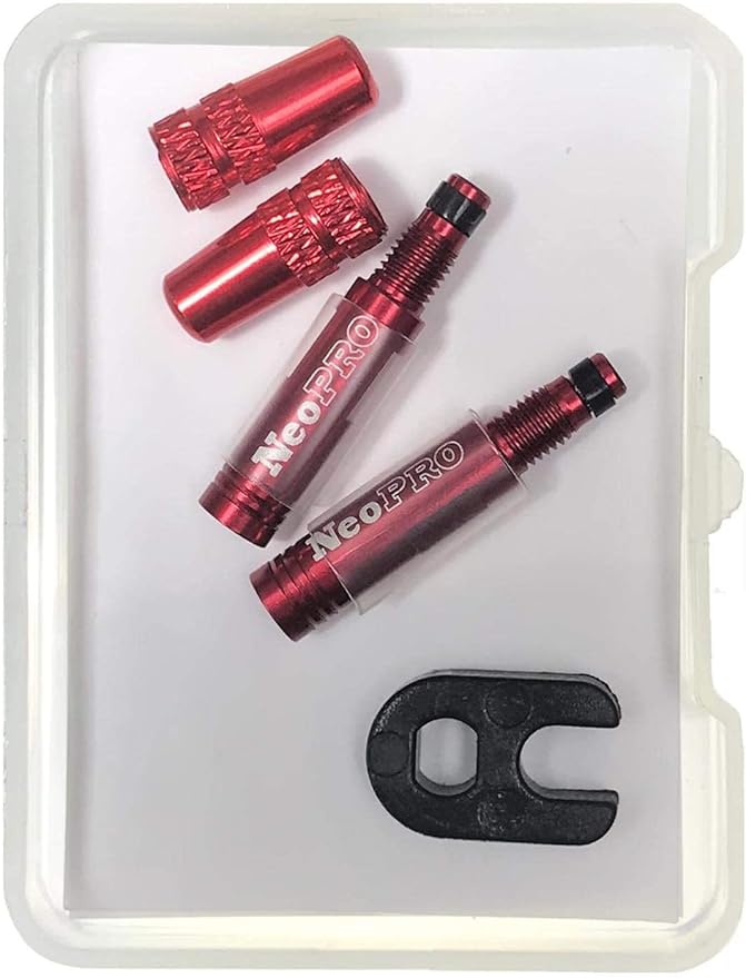 NeoPRO Presta Valve Extension Extender Kit (Pack of 2) w/Valve Key and Cap - Available in 4 Lengths - 20,30,40,60 mm (Red, 20mm)