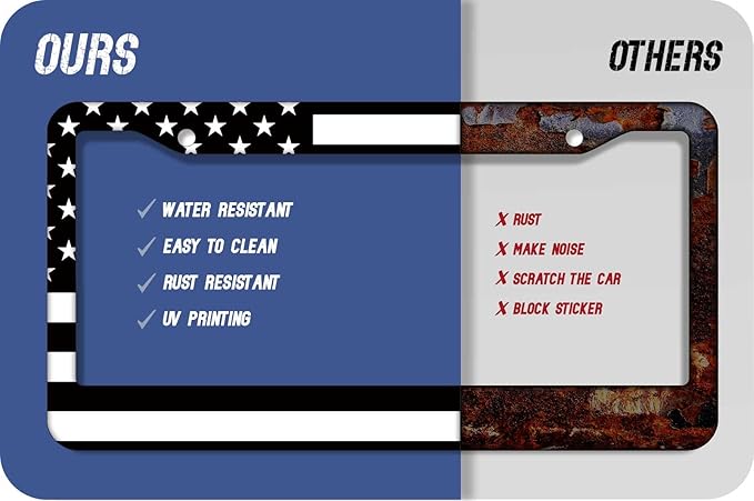 1PCS Black American Flag License Plate Frame Holder - USA Stars and Stripes Auto Universal Aluminum Matte Car Tag Holder Covers with Sticker & Screws for Men