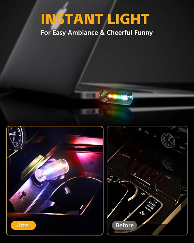 2 PCS USB Light for Car, Touch Control Mood Light with 7 Color Modes, Nightstand, Dimmable LED Light Strip for Car, Camping, Party – Portable, Low Power (Clear Lens)