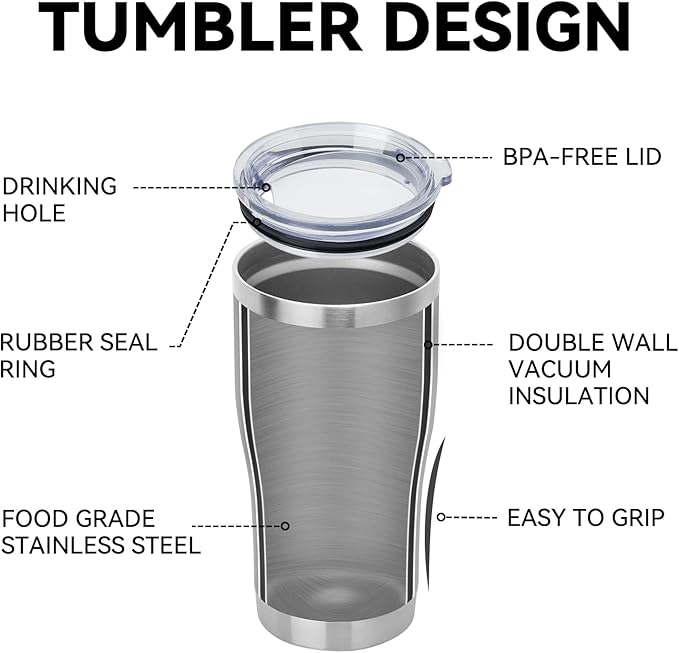 DOMICARE 20oz Tumbler with Lid Stainless Steel Tumblers Bulk, Double Wall Vacuum Insulated Coffee Travel Mug Powder Coated Tumbler, 4 Count (Pack of 1) Stainless Steel