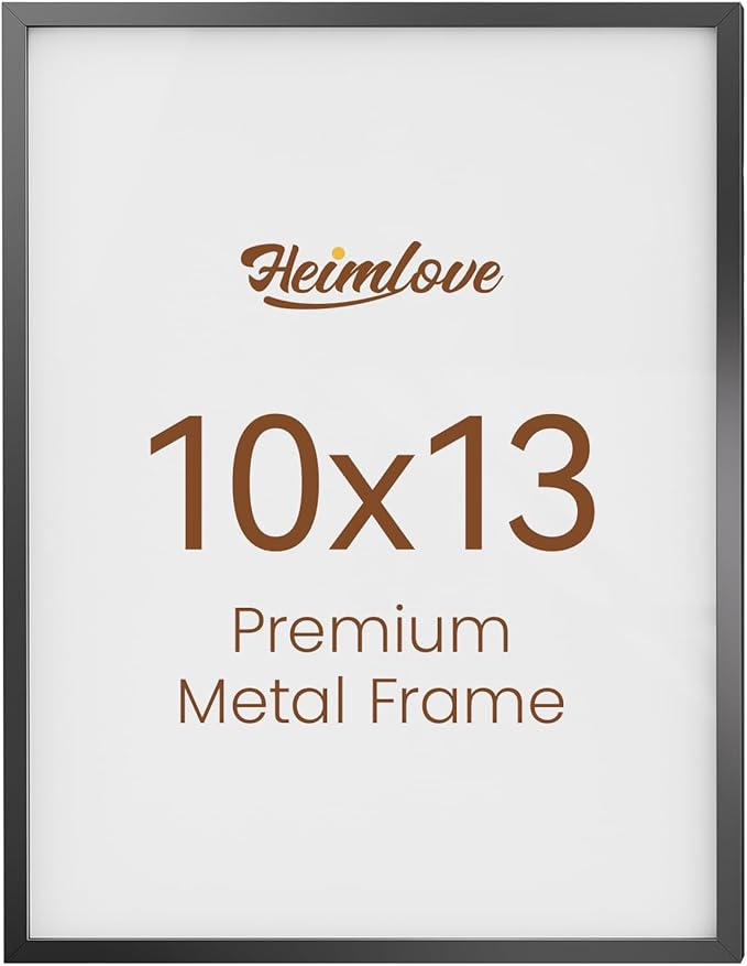 Heimlove 10x13 Metal Picture Frame,Black Aluminum Photo Frames-Real Tempered Glass,Wall Gallery Poster Puzzles Artwork frame Mounting Horizontally or Vertically Decor for Wall-1Pack