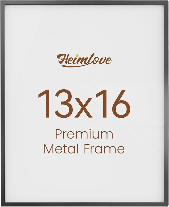 Heimlove 13x16 Metal Picture Frame,Black Aluminum Photo Frames-Real Tempered Glass,Wall Gallery Poster Puzzles Artwork frame Mounting Horizontally or Vertically Decor for Wall-1Pack