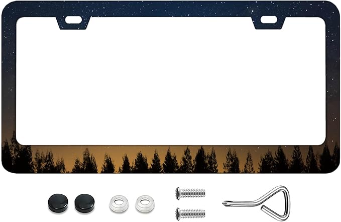 Beautiful Milkyway and Silhouette of Pine Tree on a Night Sky License Plate Frames, Rust-Proof Stainless Steel License Plate Holder Fits Standard U.S. Vehicles for Men Women 12.3 X 6.3 Inch -DATANSEN
