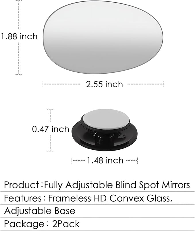 2 pcs Blind Spot Mirrors, HD Glass Convex 360° Wide Angle Side Rear View Mirror with ABS Housing for Cars SUV and Trucks