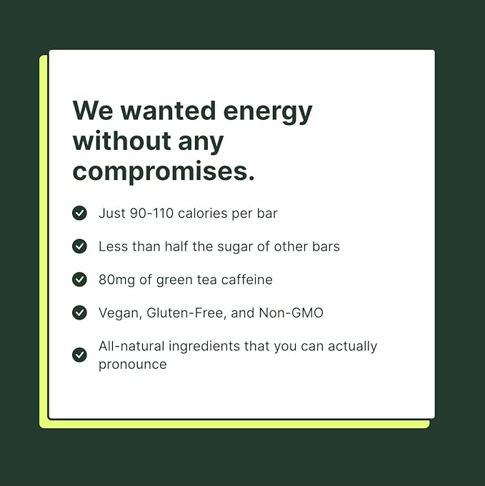 Verb Caffeinated Energy Bars Chocolate Chip Cookie Dough (26g, Pack of 16) 110-Calorie Delicious Energy Bar, Gluten Free On-the Go Snack with 80mg Green Tea Caffeine, Only Real-Food Ingredients