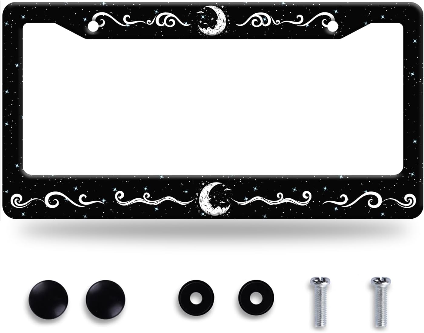 Moon License Plate Frame Stars Waves Starry Sky License Plate Stainless Steel Funny License Plate Holder Galaxy Car Accessory with Screws Car Decoration 12.3" x 6.3" for Men Women
