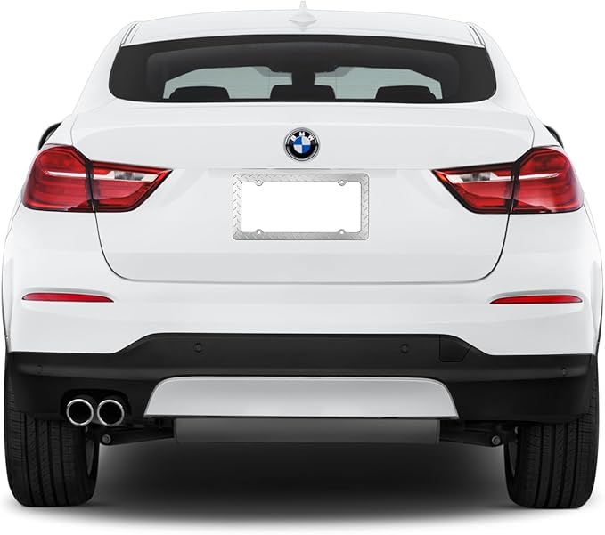 DMSE Heavy Duty Metal Diamond Plate Plated License Plate Frame Cool Decorative Design for Any Vehicle (Reflective Mirror Chrome)