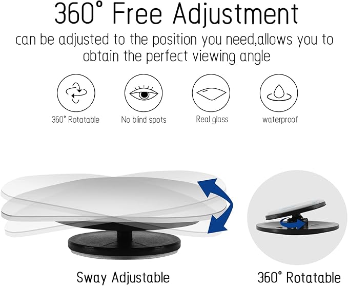 2 pcs Blind Spot Mirrors, HD Glass Convex 360° Wide Angle Side Rear View Mirror with ABS Housing for Cars SUV and Trucks