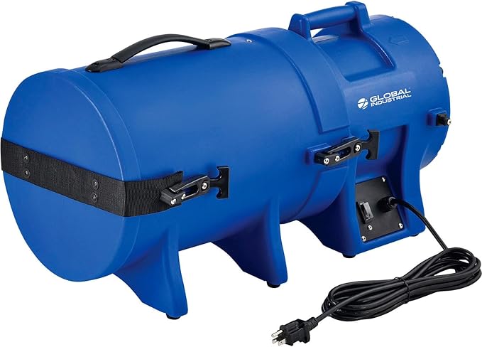Global Industrial 8" Diameter Portable Confined Space Blower Fan, 25'L Flexible Ducting, Rotomold Plastic, 1000 CFM, 1/3 HP, 1 Speed, For Indoor & Outdoor Use