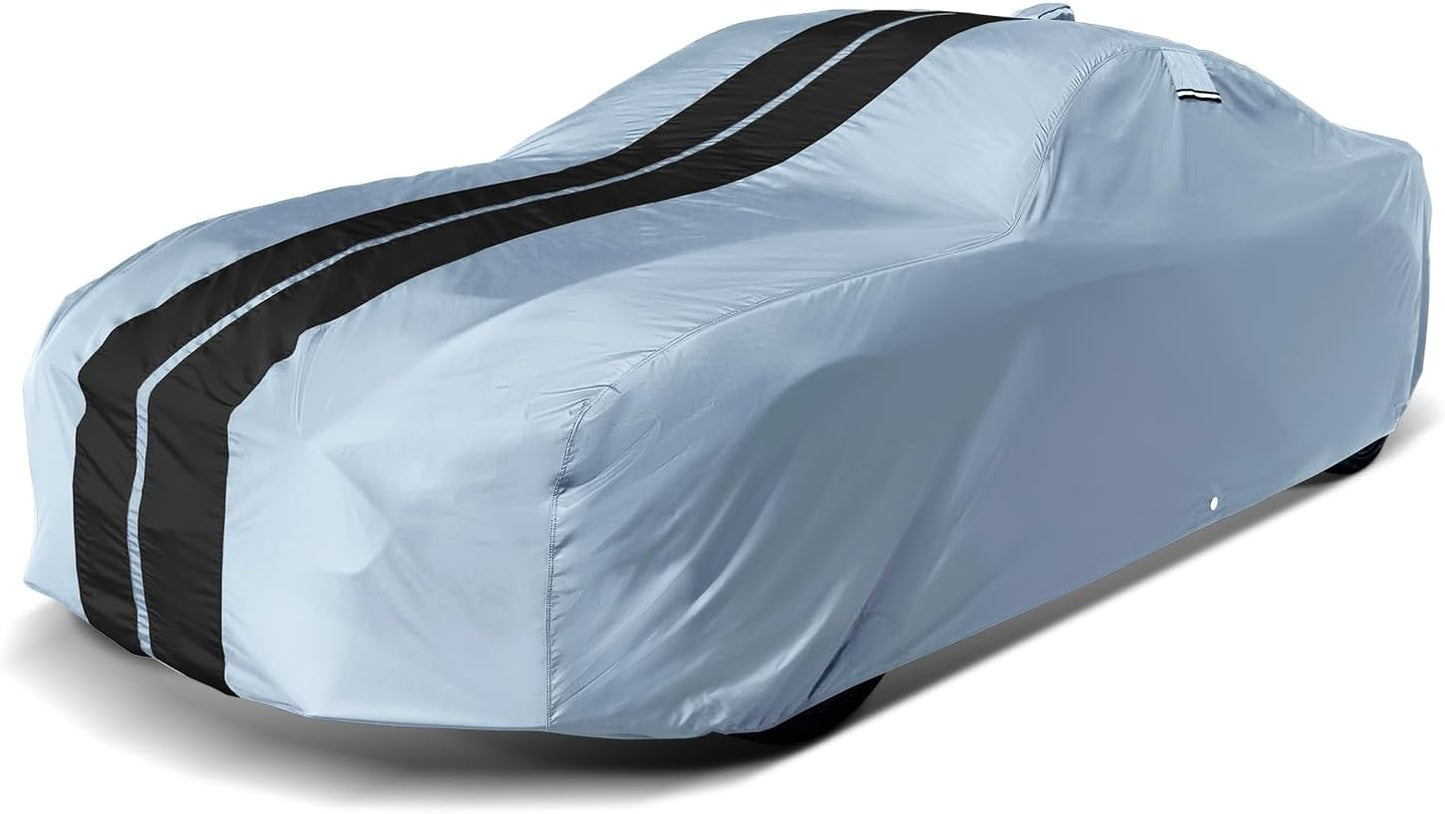 iCarCover Premium Plus Car Cover for 1978-1987 Chevy El Camino Waterproof All Weather Rain Snow UV Sun Hail Protector for Automobiles, Full Exterior Indoor Outdoor Car Cover (Stripe - Gray/Black)