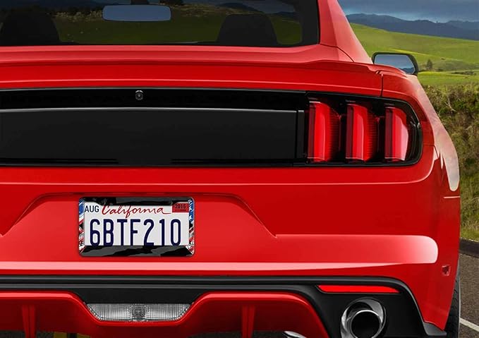 1PCS American Flag License Plate Frame Holder - USA Stars and Stripes Auto Universal Aluminum Matte Car Tag Holder Covers with Sticker & Screws for Men