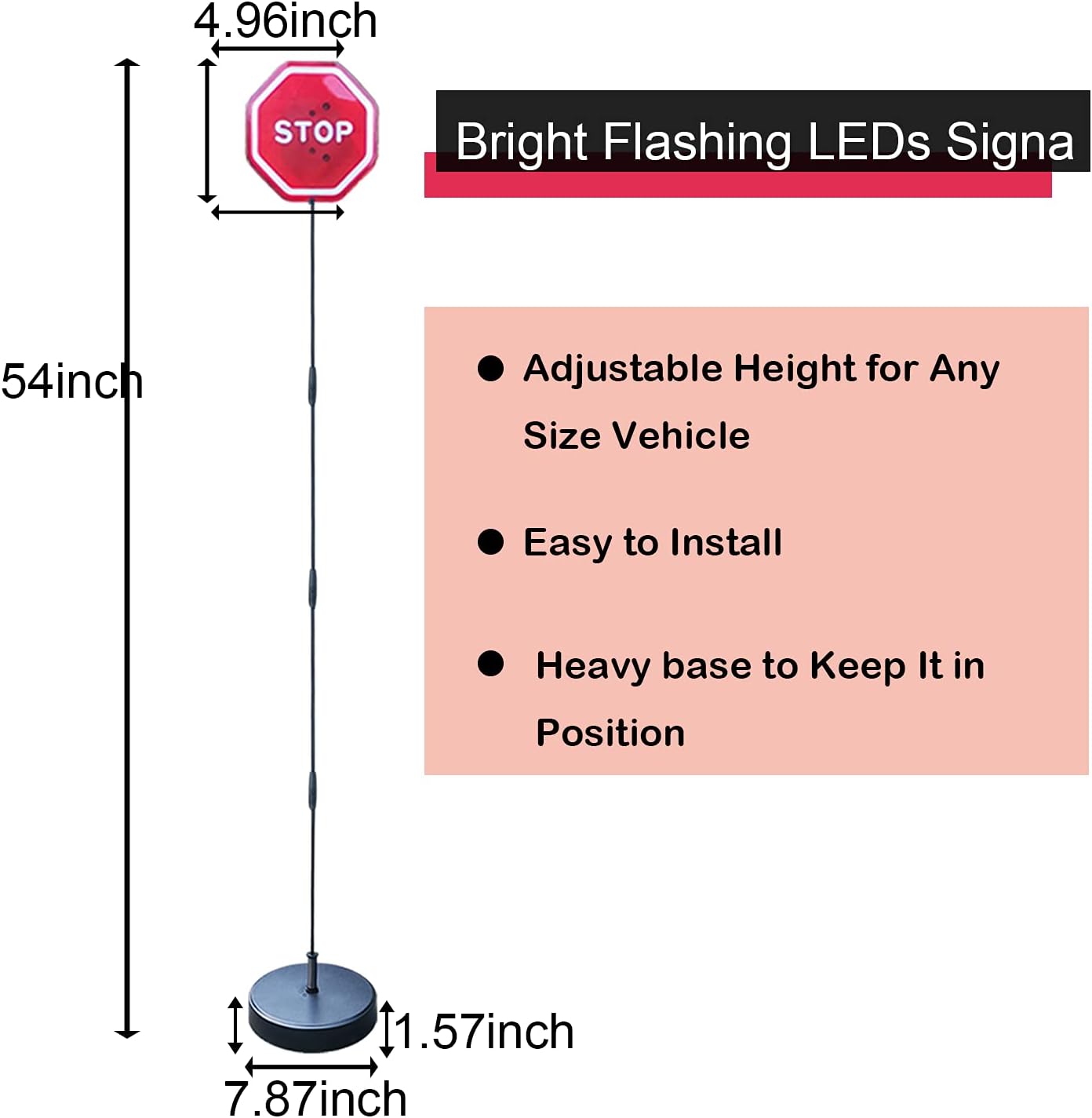 Parking Garage Flashing Stop Sign - Stop Sign for Garage Parking, Adjustable Height Parking Assist, LED Garage Car Stop Indicator, 1-Pack