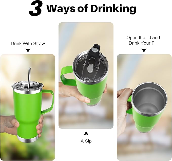 20 oz Tumbler with Handle, Stainless Steel Insulated Tumbler with Lid and Straw, Double Wall Vacuum Insulated Coffee Mug Tumbler, Insulated Coffee Thermal Cup for Cold and Hot (Bright Green)