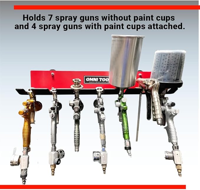 LAUCO Omni Tool Multiple Paint Spray Gun Holder, Paint Gun Holder - Holds 7 Guns Without Cups or 4 Guns with Cups, Stable and Scratch-Free Design (1 Pack)