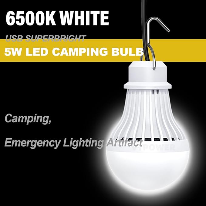 4 Pack Portable LED Bulb, 5W USB LED Camping Light for Garage Warehouse Car Truck Fishing Boat Outdoor Emergency Light Children Bed Room, 2.5m/8.2ft Extension Cord…