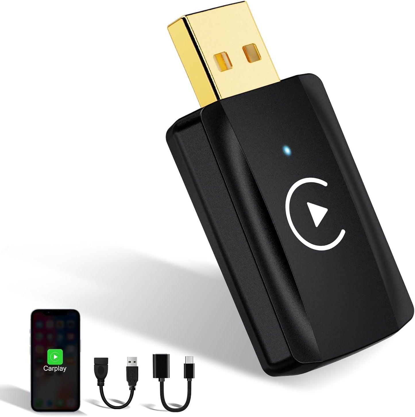 Wireless Carplay Adapter Small Car Play Dongle Mini CarPlay Wireless Adapter for Apple for iPhone iOS 11+ for OEM Wired Car Model 2017+, Black, U2C-AIR Pro