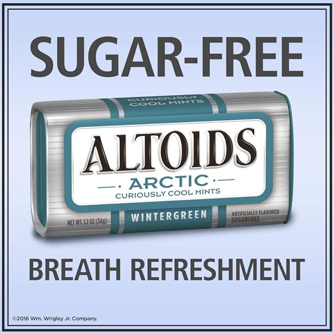 ALTOIDS Arctic Wintergreen Breath Mints Sugar Free Hard Candy Bulk, 1.2 oz Tin (8 Pack)