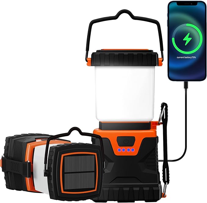 LED Camping Lantern Rechargeable,1000LM, Easy to Carry with 5 Ligth Modes, IP44 Waterproof Battery Powered Tent Flashlight for Power Outages, Hiking, Hurricane,Campsites, Emergencies (2-Pack)
